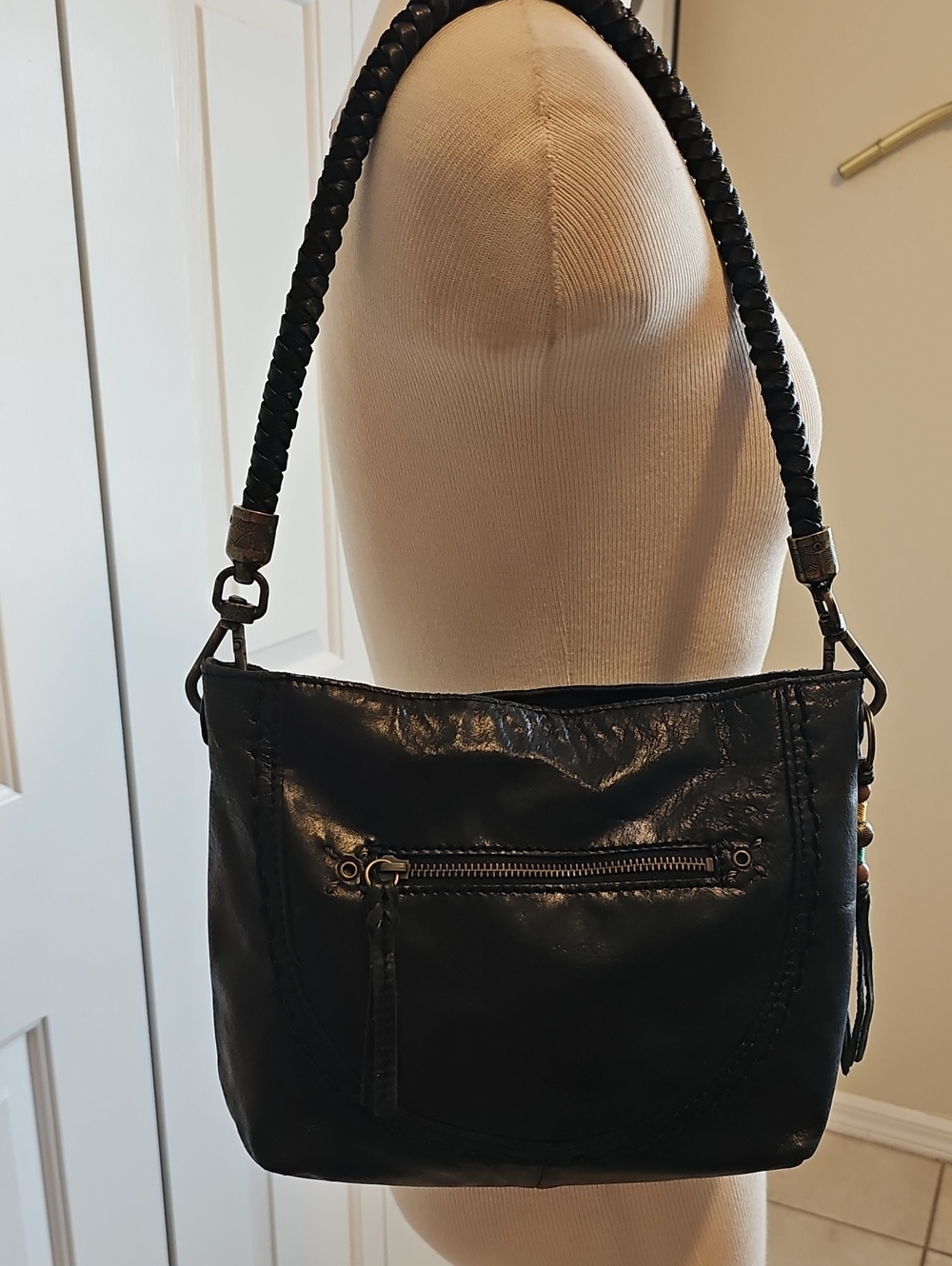 The Sak Leather Shoulder Bag in Black. Clean Pockets, Nice.